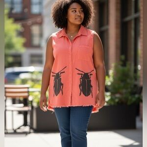 Chelsea & Theodore linen blend top, size XL, faint stain on the back shoulder